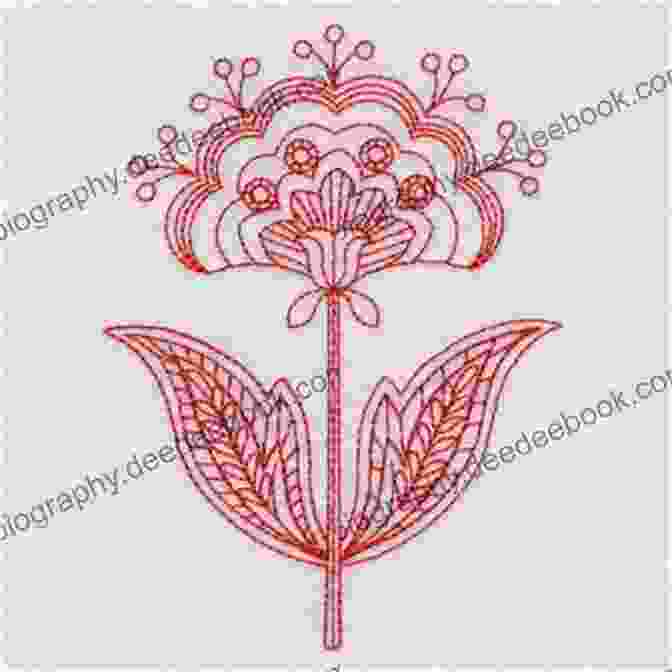 A Photograph Of A Modern Redwork Embroidery Piece Featuring A Stylized Floral Design Old Fashioned Redwork And Penny Square Embroidery