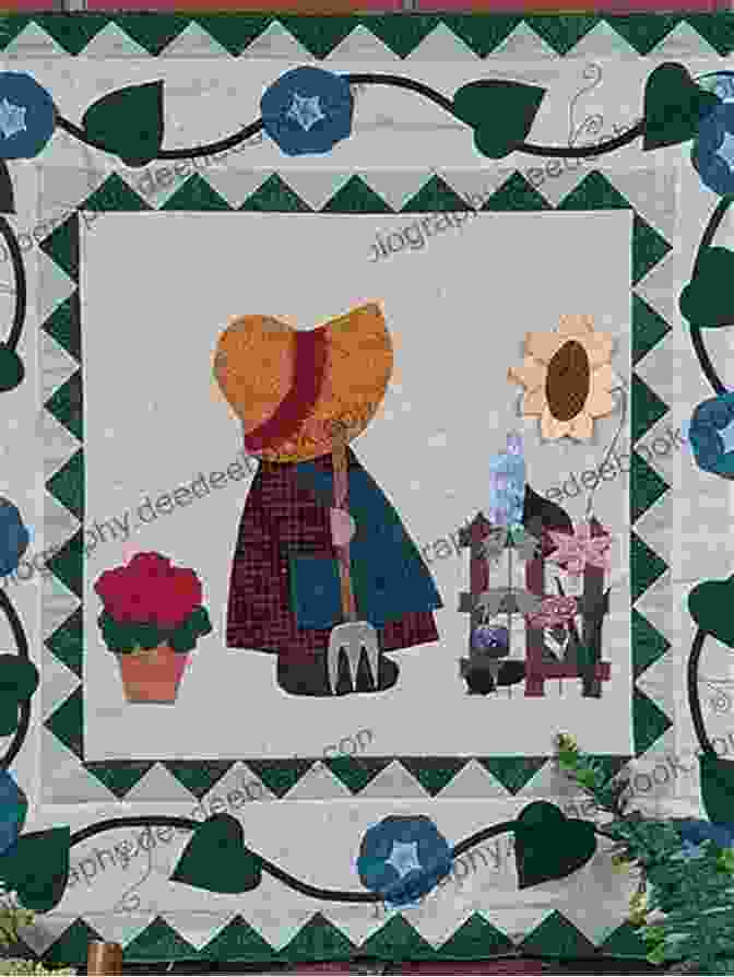 An Illustration Of Sunbonnet Sue Climbing Over A Garden Wall. Sunbonnet Sue S Nursery Rhymes: A Collection Of Outline Patterns For Redwork Embroidery And Other Crafts