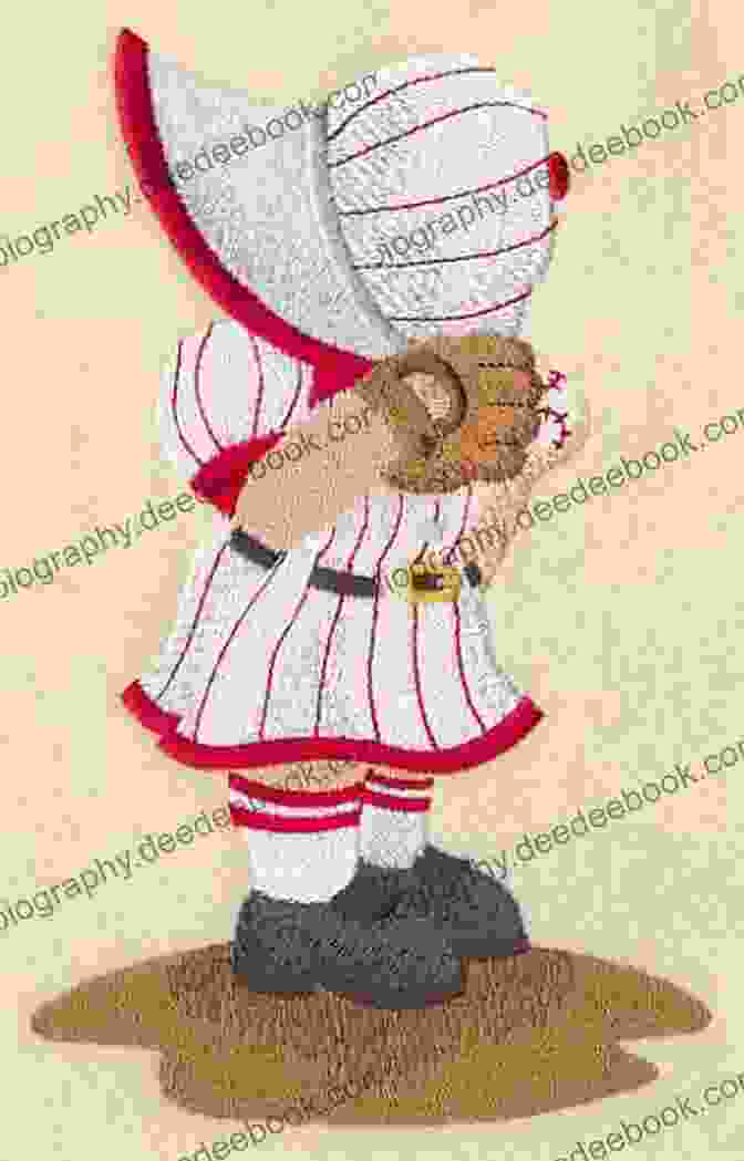 An Illustration Of Sunbonnet Sue Playing With A Ball. Sunbonnet Sue S Nursery Rhymes: A Collection Of Outline Patterns For Redwork Embroidery And Other Crafts